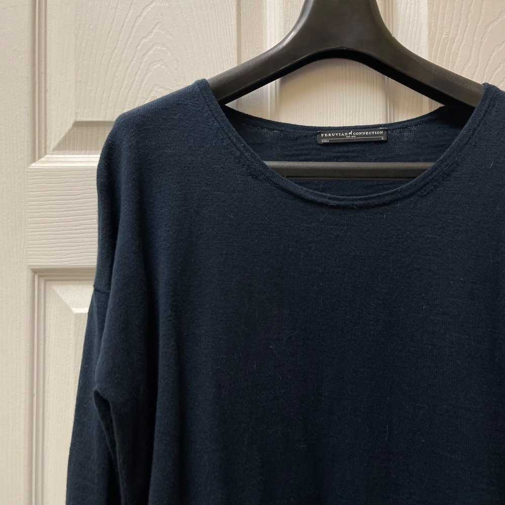Peruvian Connection Women's S Navy Scoop Neck Long Sleeve Slub Sweater Cotton